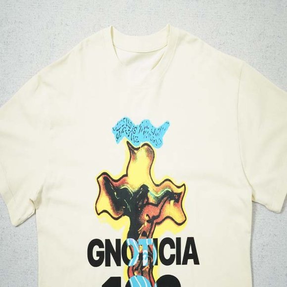 RIVINGTON ROI REBIS Yellow Alphabet Cross Print T-Shirt - Yellow Short Sleeve - Picture 8 of 15